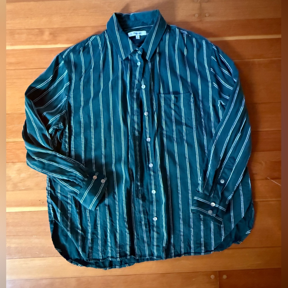 Madewell Teal Striped Button Down Shirt